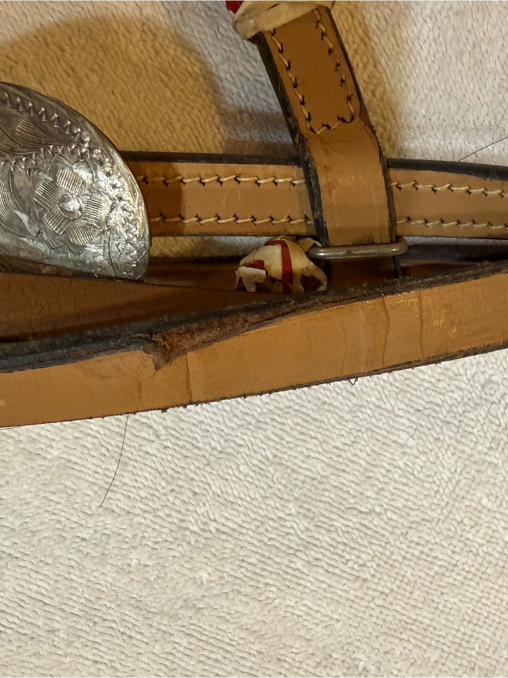 Leather Western Headstall w/ matching reins w/ horsehair Accent colored rawhide - Picture 7 of 16